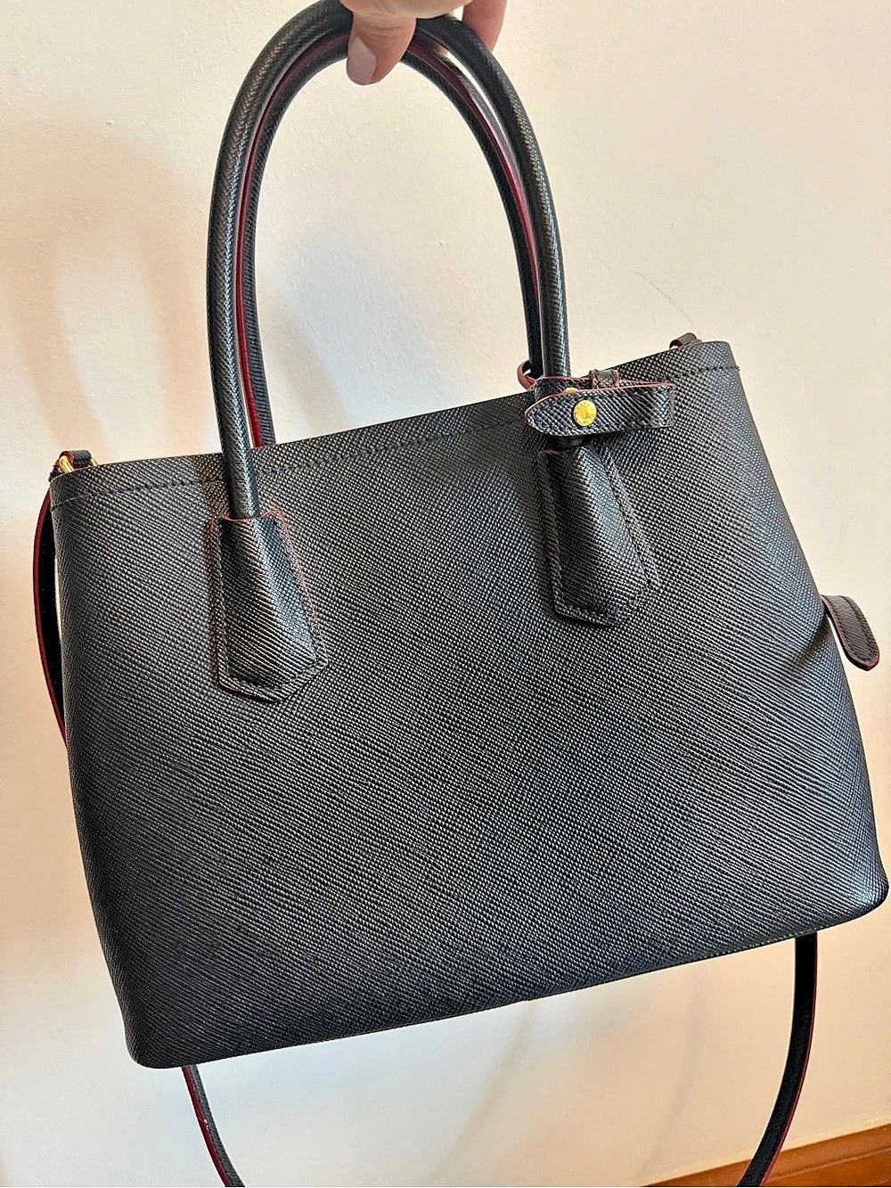 Prada Saffiano Double Bag Tote Black & Red - Picture 3 of 8